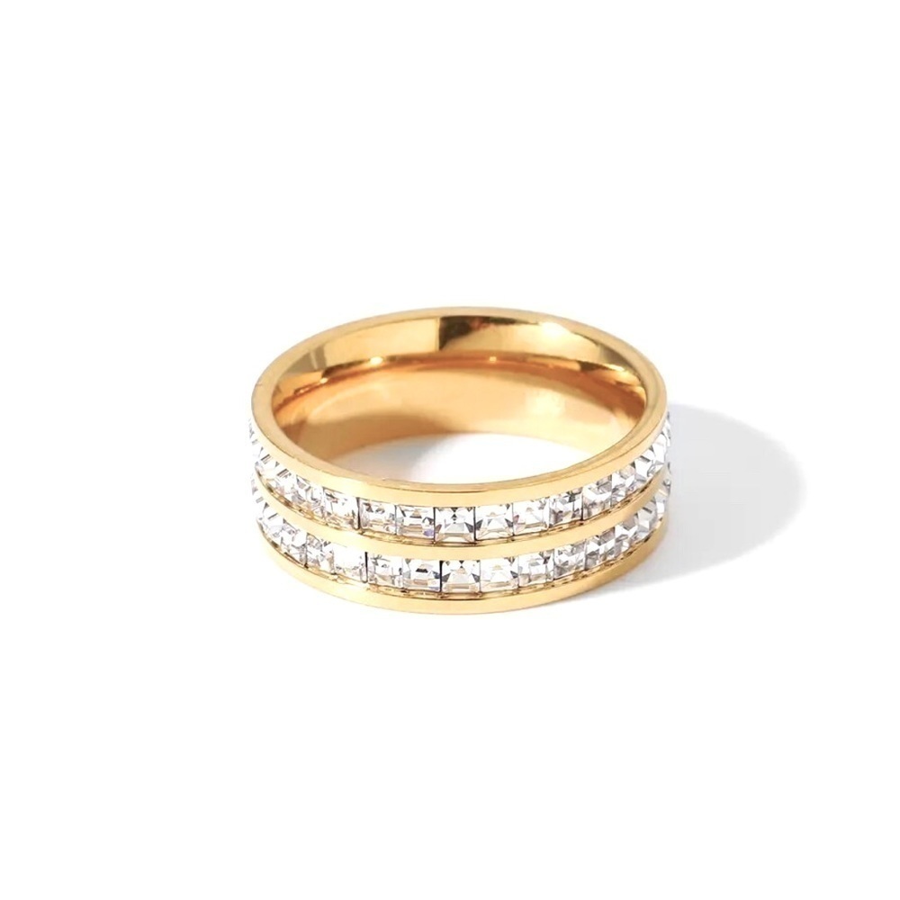 18k Gold Plated Double Row Princess Cut Diamond Inlay Ring 40$